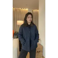 复古菱形格绗缝灯芯绒翻领两面穿棉服外套MA4SYDZ1608