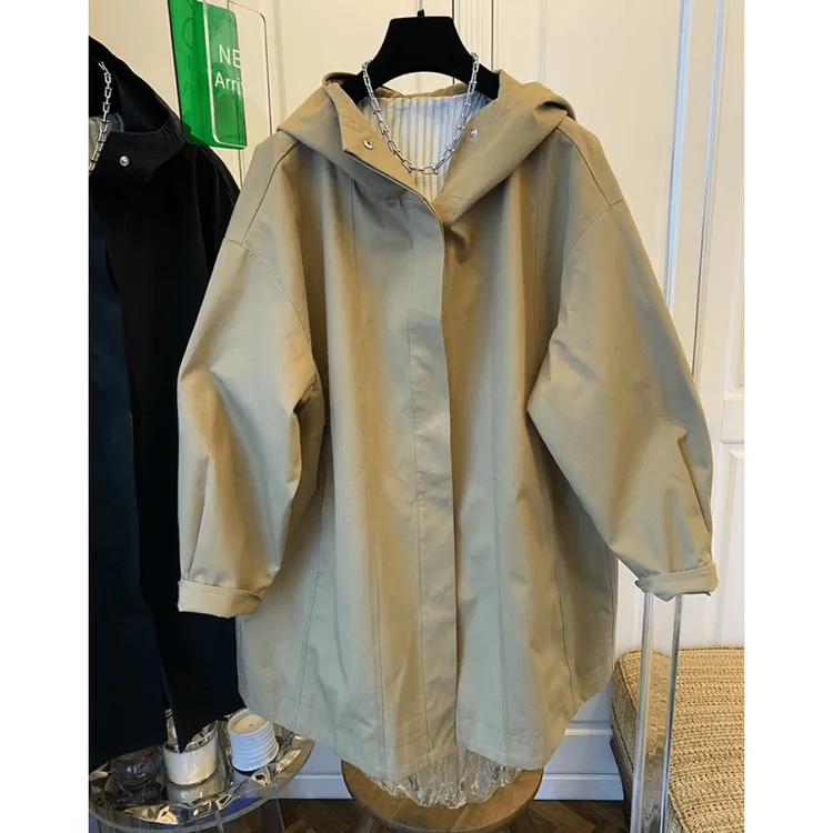 老钱风气质连帽休闲风衣外套女装2024秋装新款中长款时尚宽松休闲