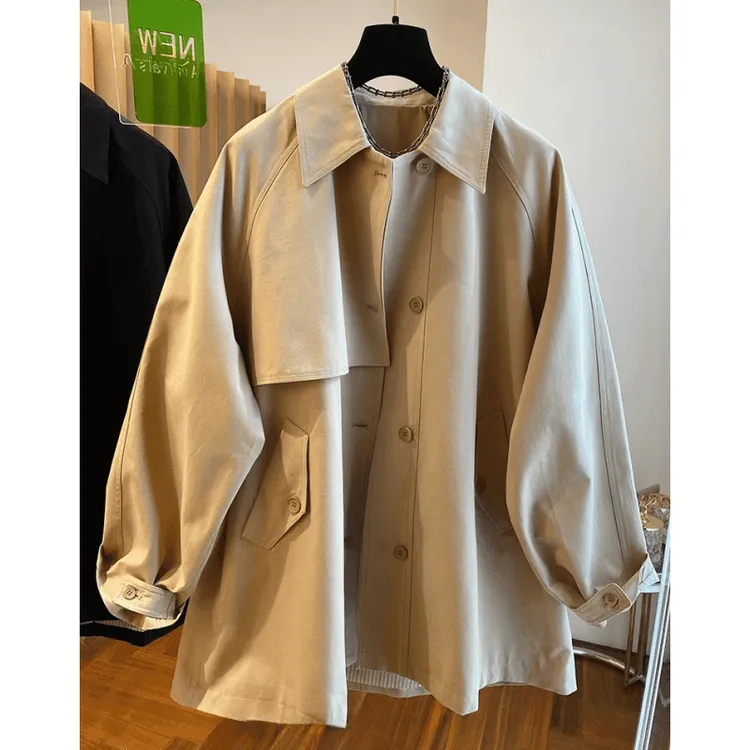 高级感经典翻领英伦风阔形风衣女2025春秋新款设计感中长款外套