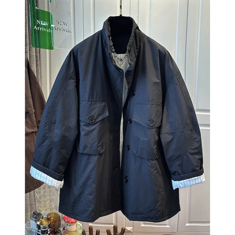 今年流行立领宽松条纹内衬棉服女棉衣外套保暖防风2024秋冬季款