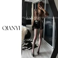 千亿斩女豹纹飘带衬衣