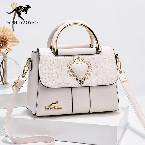 袋鼠女士手提包2023新款时尚潮流压花纯色款百搭休闲单肩斜挎女包