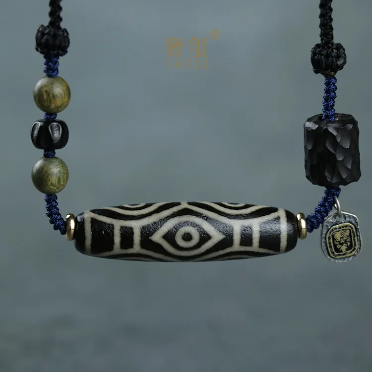 非金属布艺吊坠 六眼项链锁骨链西藏珠吊坠男女5眼横穿真品挂件