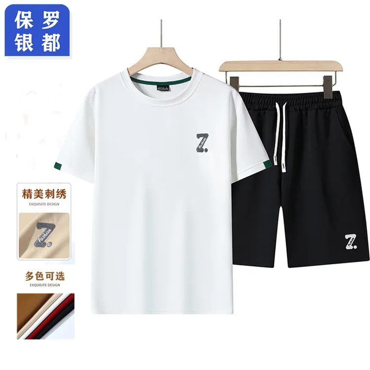 9681保罗银都男女同款休闲刺绣套装男士夏季高级感短袖短裤