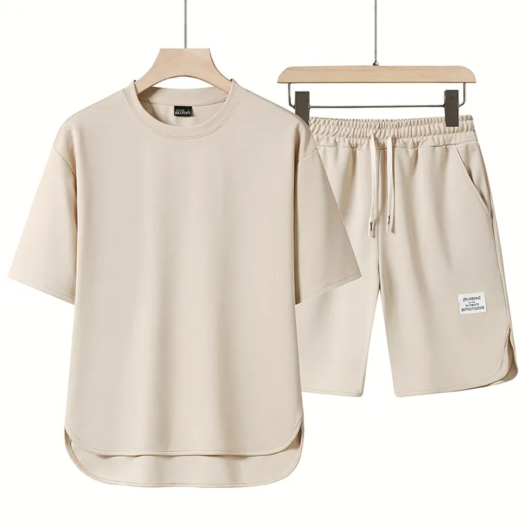 【2件套 】休闲套装男女同款夏季大码运动短袖短裤宽松简约T恤
