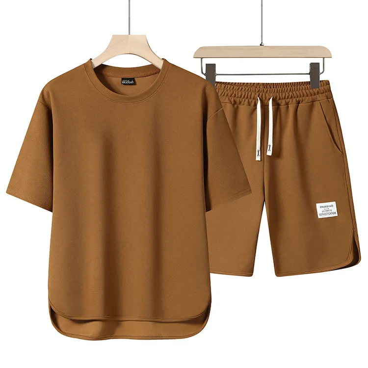 【2件套】休闲套装男士夏季青年大码男装运动短袖短裤宽松简约T恤