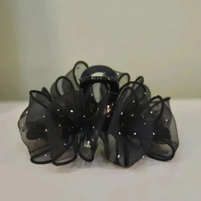 满天星泡泡抓夹亚克力发饰气质复古百搭欧根纱黑色发夹