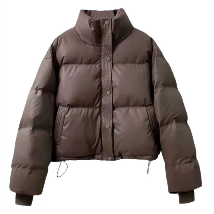 2025年新款免洗PU皮棉服保暖宽松立领加厚防风短款外套秋冬网红