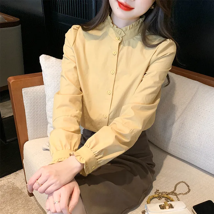 2025新款秋冬季法式立领衬衫泡泡袖上衣女士时尚气质百搭长袖衬衣