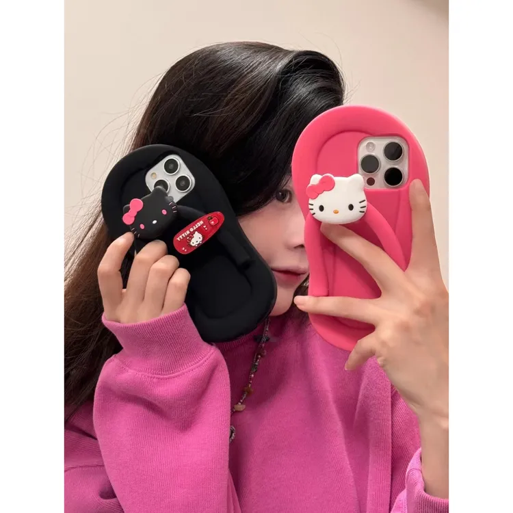 苹果|哈喽kitty猫人字拖鞋卡通可爱适用iPhone16立体软硅胶手机壳