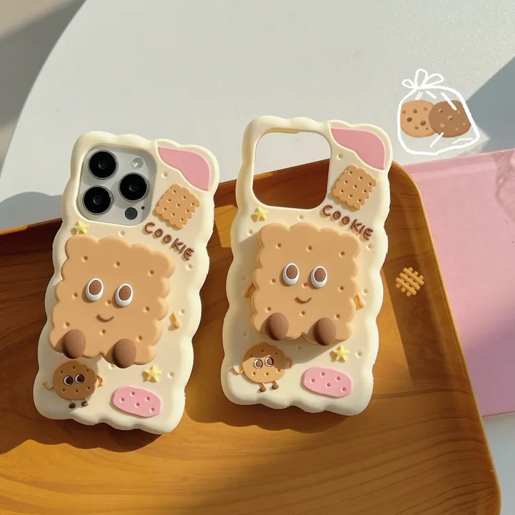 (苹果)苏打饼干支架可爱适用iPhone16卡通可爱女款立体硅胶手机壳