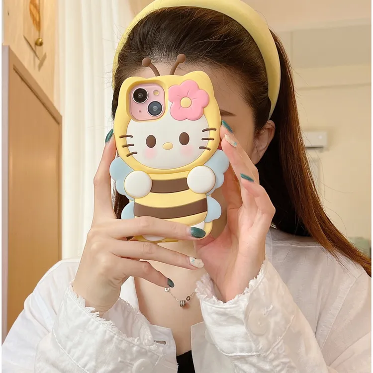 (适用苹果oppo华为vivo小米)蜜蜂kitty猫可爱卡通立体硅胶手机壳