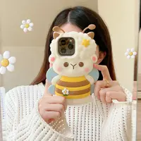 (苹果)蜜蜂绵羊可爱适用iPhone16立体女款15卡通创意软硅胶手机壳