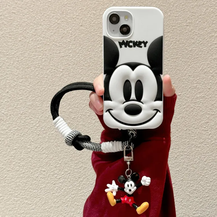 (适用苹果华为)黑灰米老鼠米奇适用iPhone16立体可爱软硅胶手机壳