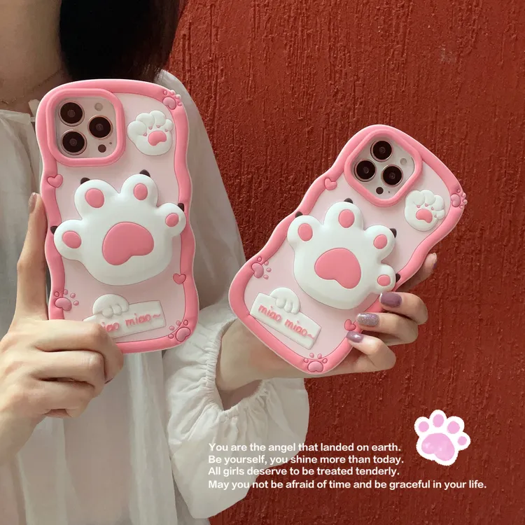 (苹果)卡通猫咪大爪子可爱猫爪iPhone15立体软硅胶14promax手机壳