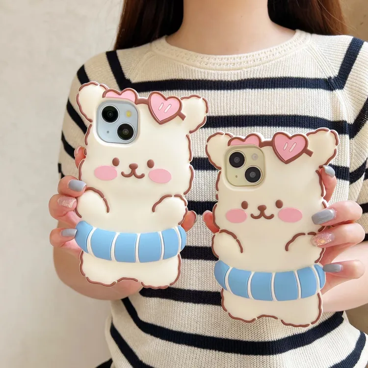 (苹果)泳圈小狗可爱卡通适用iPhone15创意防摔立体女款硅胶手机壳