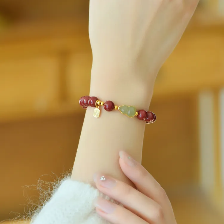 含辰砂工艺品朱砂手工紫帝王砂气质时尚单圈葫芦女款百搭显白手链