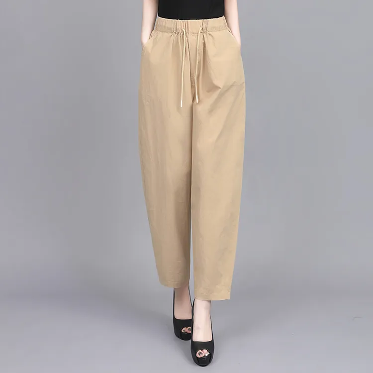 哈伦裤女夏季新款女裤百搭九分宽松裤子休闲灯笼松紧腰镰刀裤
