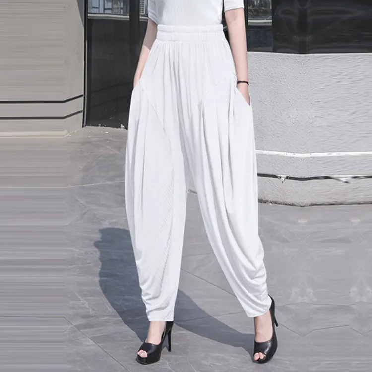 春夏高腰薄款冰丝垂坠感灯笼裤女宽松大码休闲垮裤白色跳舞哈伦裤
