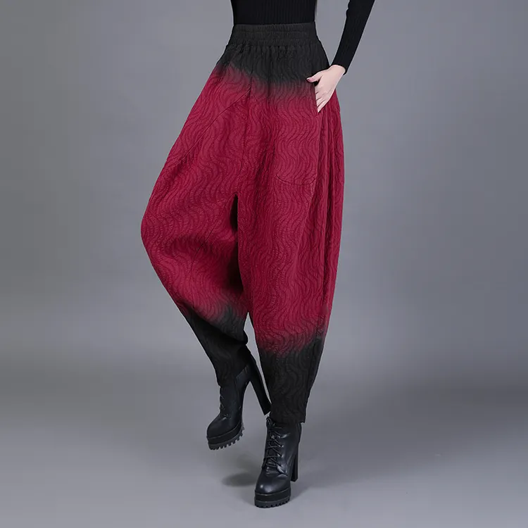 亚麻灯笼裤女垮裤萝卜裤老爹裤2025秋季新款手工吊染棉麻哈伦裤