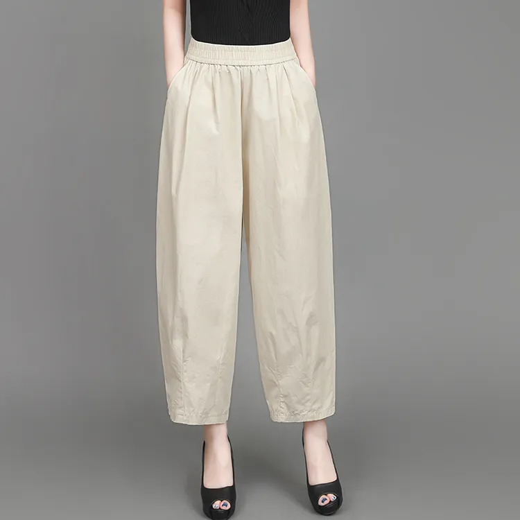 高腰宽松大码纯棉薄款九分裤女春夏新款妈妈灯笼裤休闲显瘦气球裤