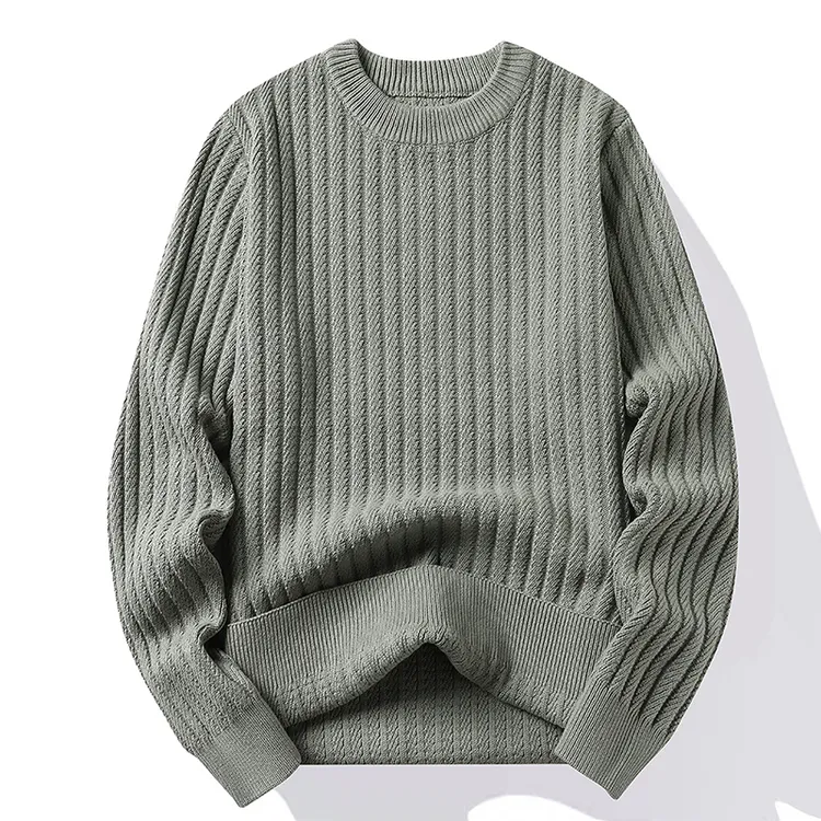 有大码秋冬季加厚圆领毛衣男士青年百搭高品质纯棉针织打底衫线衣
