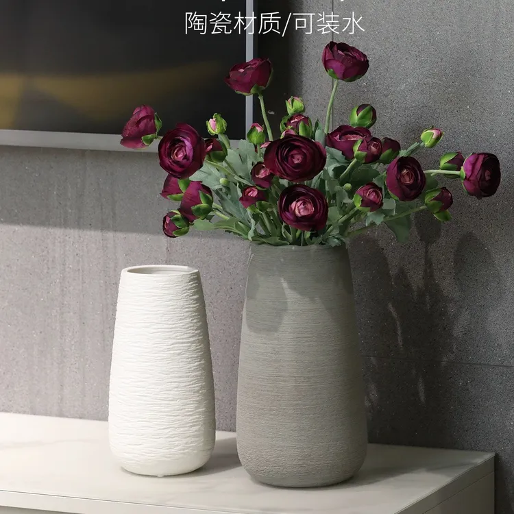 陶瓷花瓶轻奢高级感鲜花花瓶客厅插花水养家用百搭白色餐桌花瓶