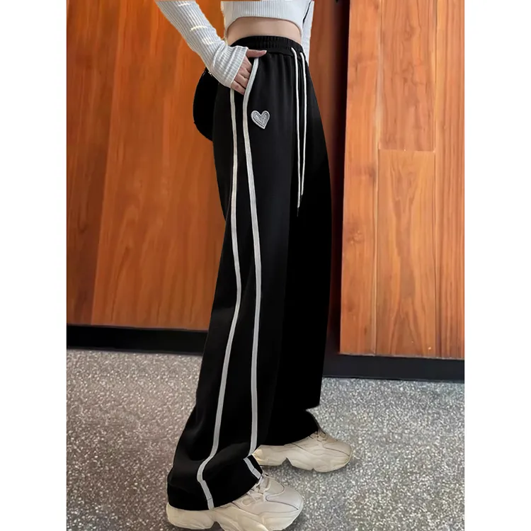 女童阔腿裤秋春装休闲裤青少年宽松卫裤9-12岁黑色加绒运动裤子