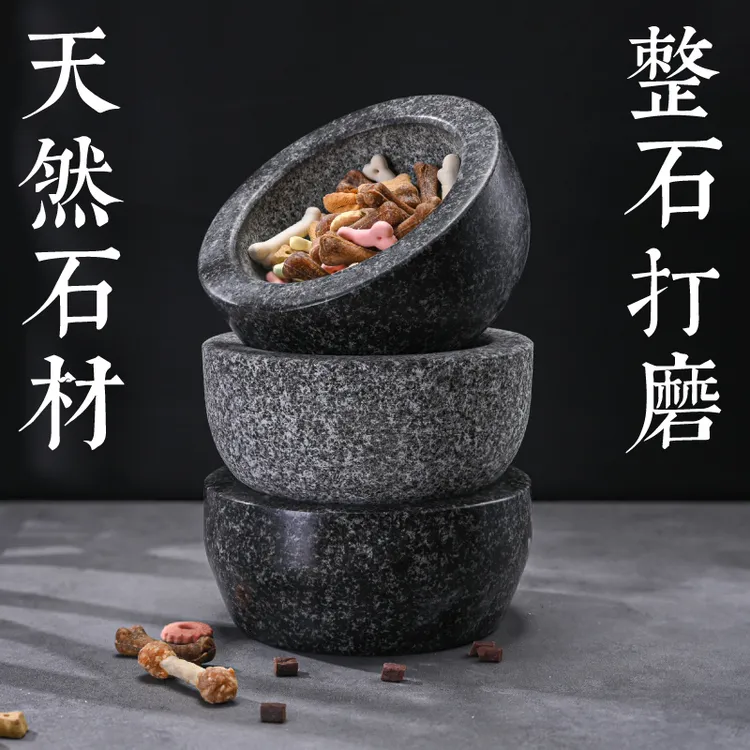 防打翻扒拉不动宠物陶瓷石头碗手工食盆水盆韩式大号饭碗黑色家用