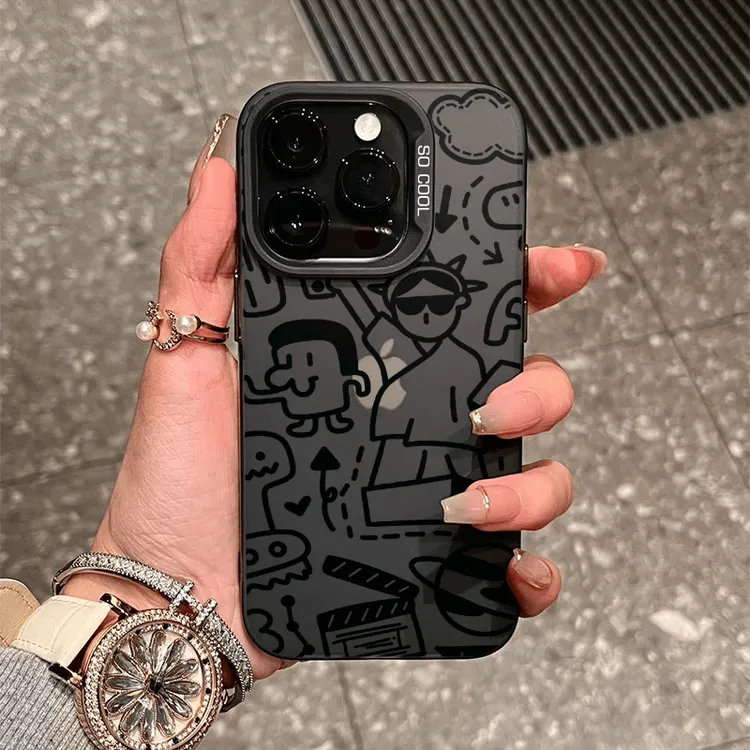 ins潮牌涂鸦苹果15Promax手机壳iPhone13个性气质14/12磨砂保护壳
