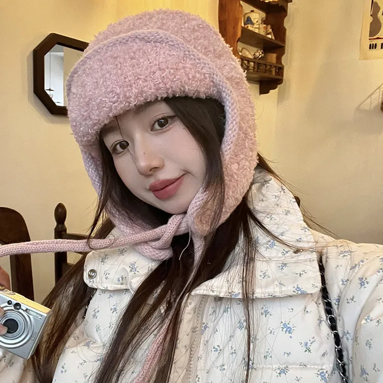 保暖防寒雷锋帽子女秋冬季加厚加绒护耳帽针织毛线帽飞行滑雪帽潮