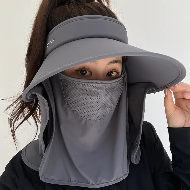 太阳帽女防晒遮脸大帽檐空顶口罩面罩帽子一体护颈骑车冰丝遮阳帽