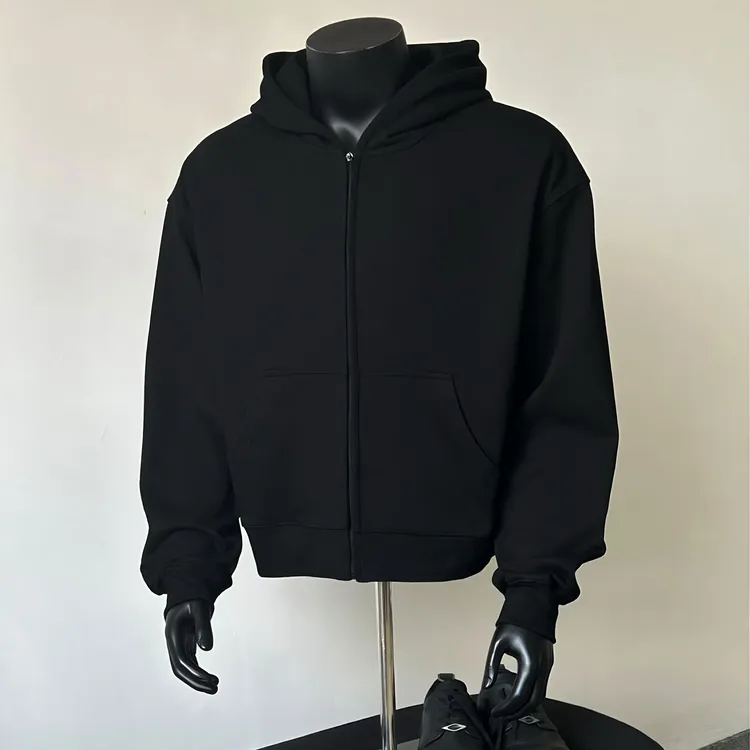 Sunyanwu 秋季基础美式短宽拉链套头卫衣 clean fit 男女boxy