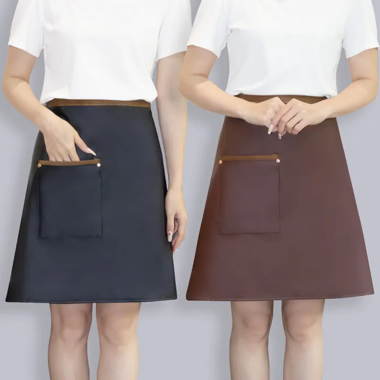 新款半身围裙女家用厨房防水防油工作服餐饮专用半截皮革围腰