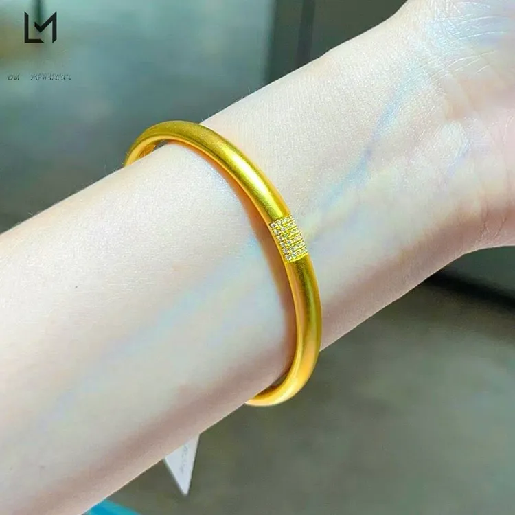 合金手镯 古法实心磨砂富贵圆满传承手镯时尚百搭素圈镯子金色