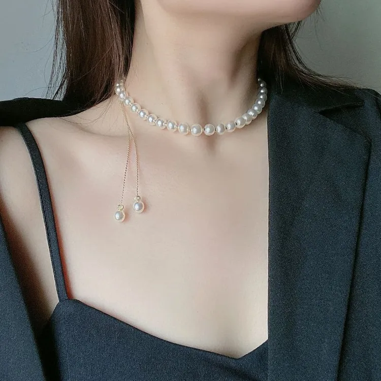 仿珍珠项链白色百搭简约甲状腺术后遮挡遮盖脖子颈部疤法式