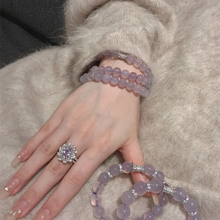 项链新中式紫罗兰色锁骨链小众饰品显白女轻奢送女友配饰弹