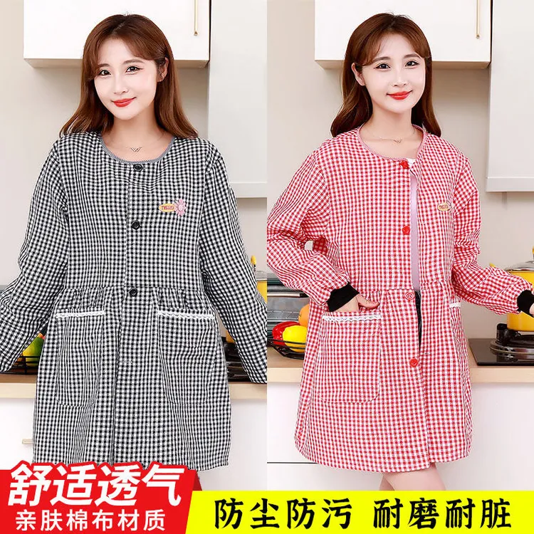 韩版前开扣罩衣大人穿正穿衣外套围裙工作服厨房做饭防污耐脏