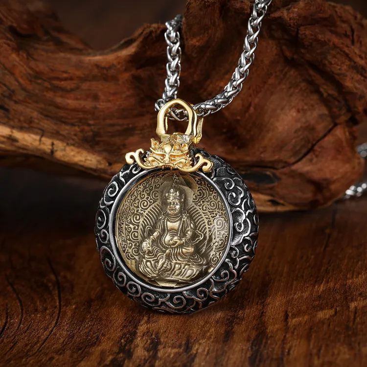 钛钢吊坠 民族风十二地支黄财神吊坠 手工转动古风风设计精雕男士