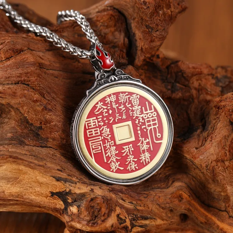 钛钢项链 山鬼牌花钱吊坠项链平安扣福寿吊坠