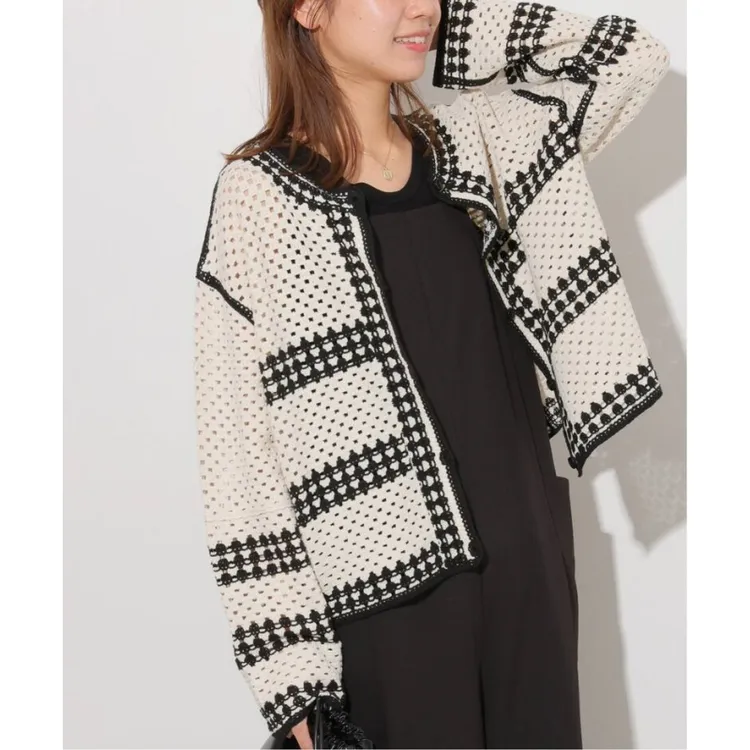 【MonTendre】秋冬新款  J  人气翻单宽松复古钩针圆领开衫时尚休闲