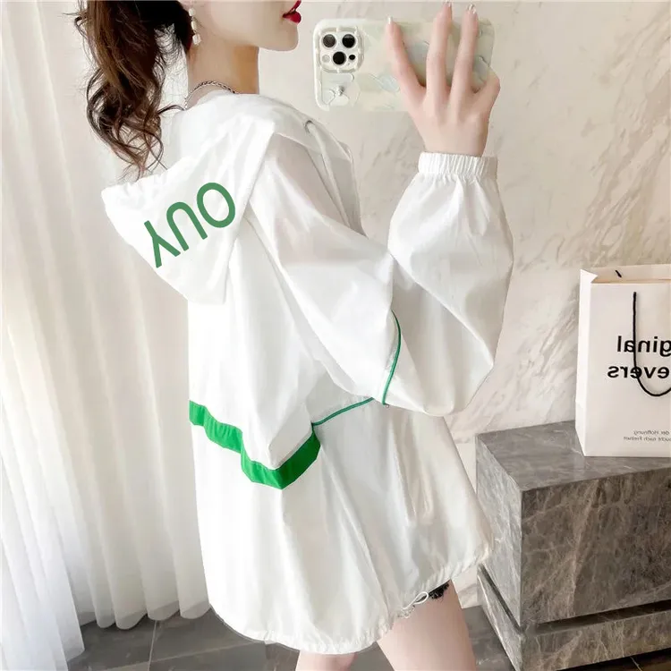 夏季透气薄款连帽宽松外套洋气运动百搭防晒衣女大码显瘦防晒服潮