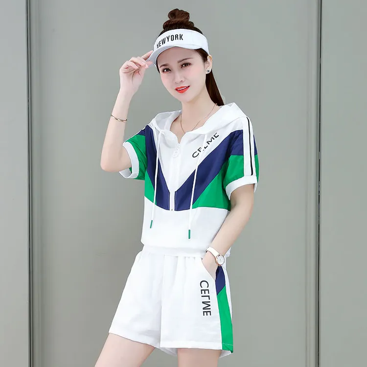 休闲运动服套装女夏季2023年新款宽松减龄时尚短袖短裤跑步两件套