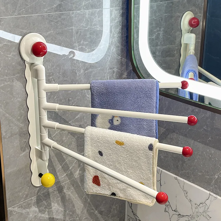卫浴毛巾架卫生间新款免打孔旋转毛巾浴巾架浴室强力吸盘置物架