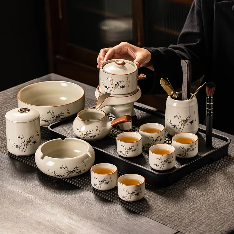 汝窑功夫懒人自动茶具套装家用陶瓷泡茶壶茶杯高档喝茶茶盘套组
