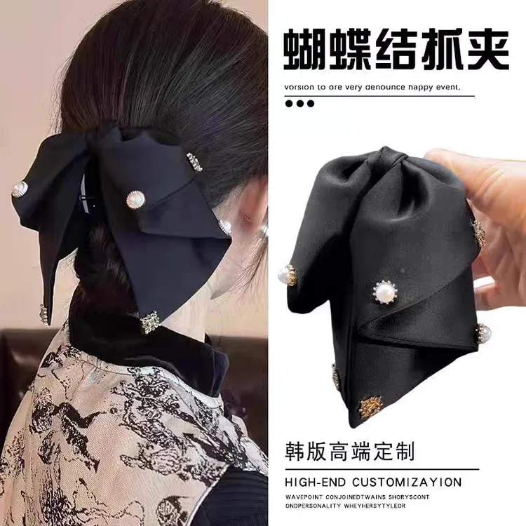 赫本风蝴蝶结抓夹女复古法式百搭轻奢气质网红发夹头饰