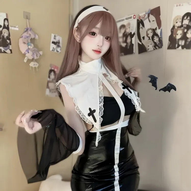 【暗黑修女】修女cos服性感纯欲制服漆皮包臀裙万圣节cosplay服装