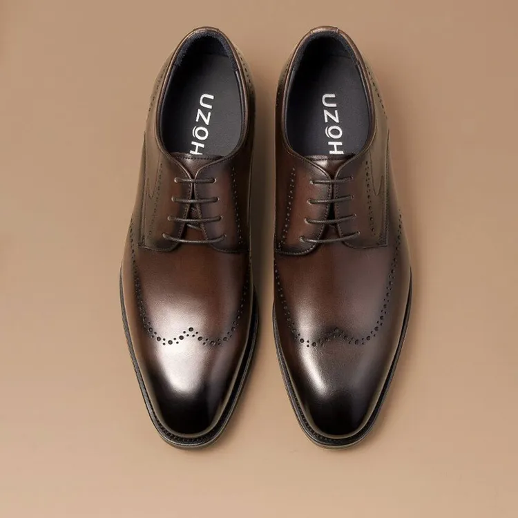 【顺丰包邮】商务正装皮鞋真皮尖头雕花男鞋系带手工高档鞋潮流婚鞋