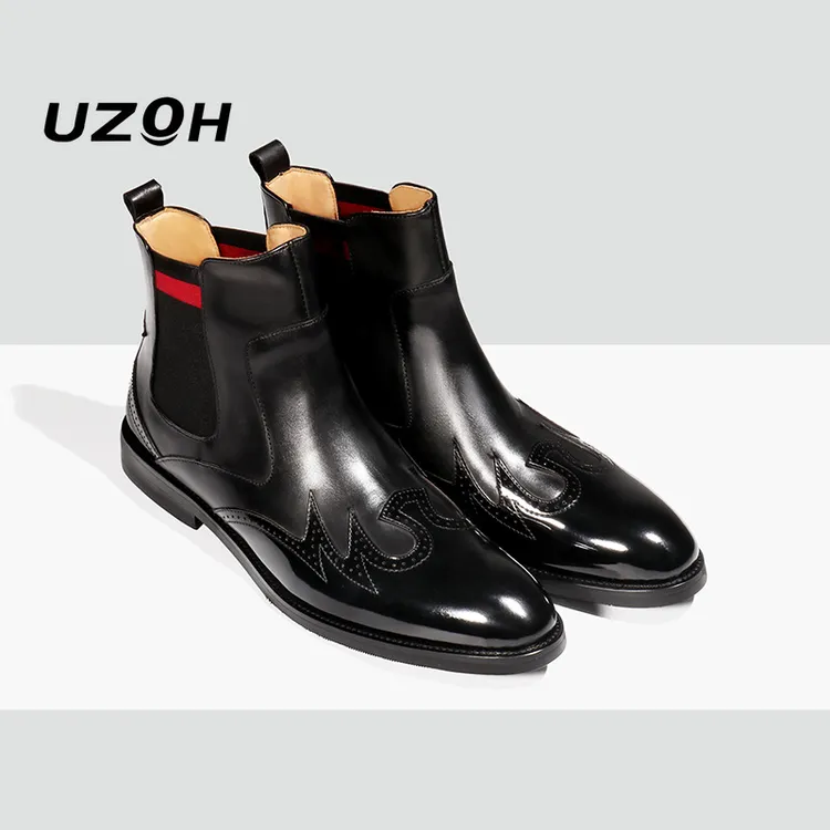 【秋冬保暖羊毛马丁靴】英伦切尔西男靴真皮高帮皮鞋加绒尖头皮靴潮