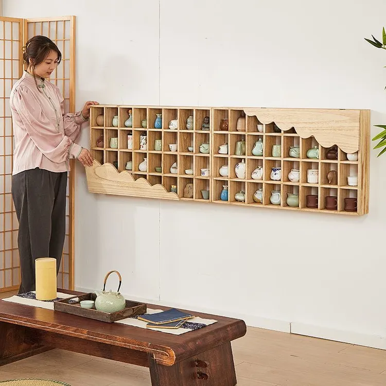 实木中式博古架挂墙茶杯架多宝阁古董架新款格架紫砂壶搁架展示架